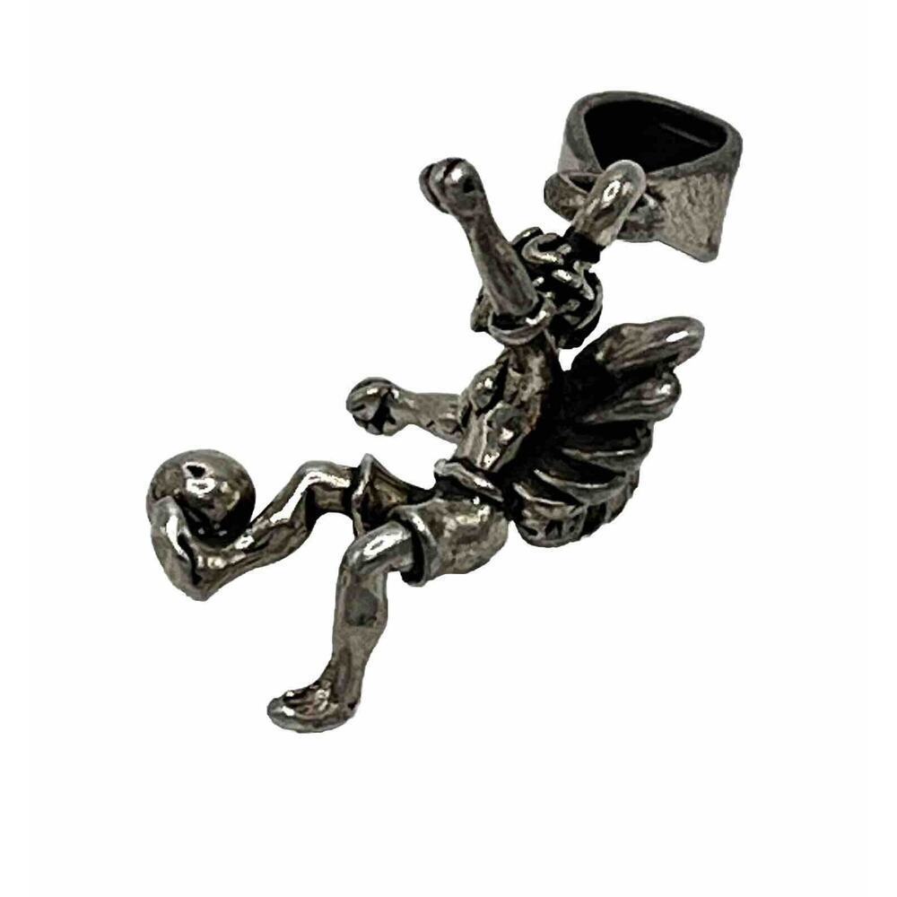 Soccer Player Angel 3D 925 Solid Sterling Silver Charm - Vintage Pendant Charm